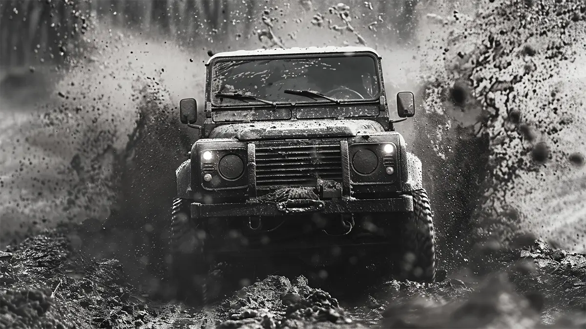 vehículo 4x4 modificado con ballestas reforzadas y neumáticos de gran tamaño