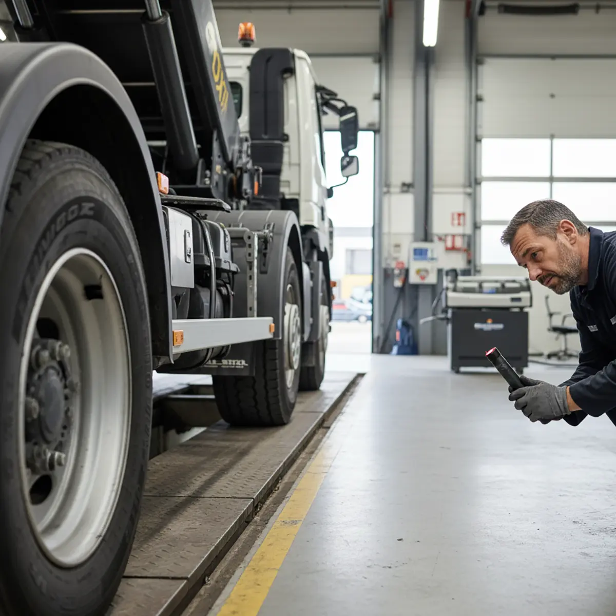 chasis de camión dañado, destacando la necesidad de inspección